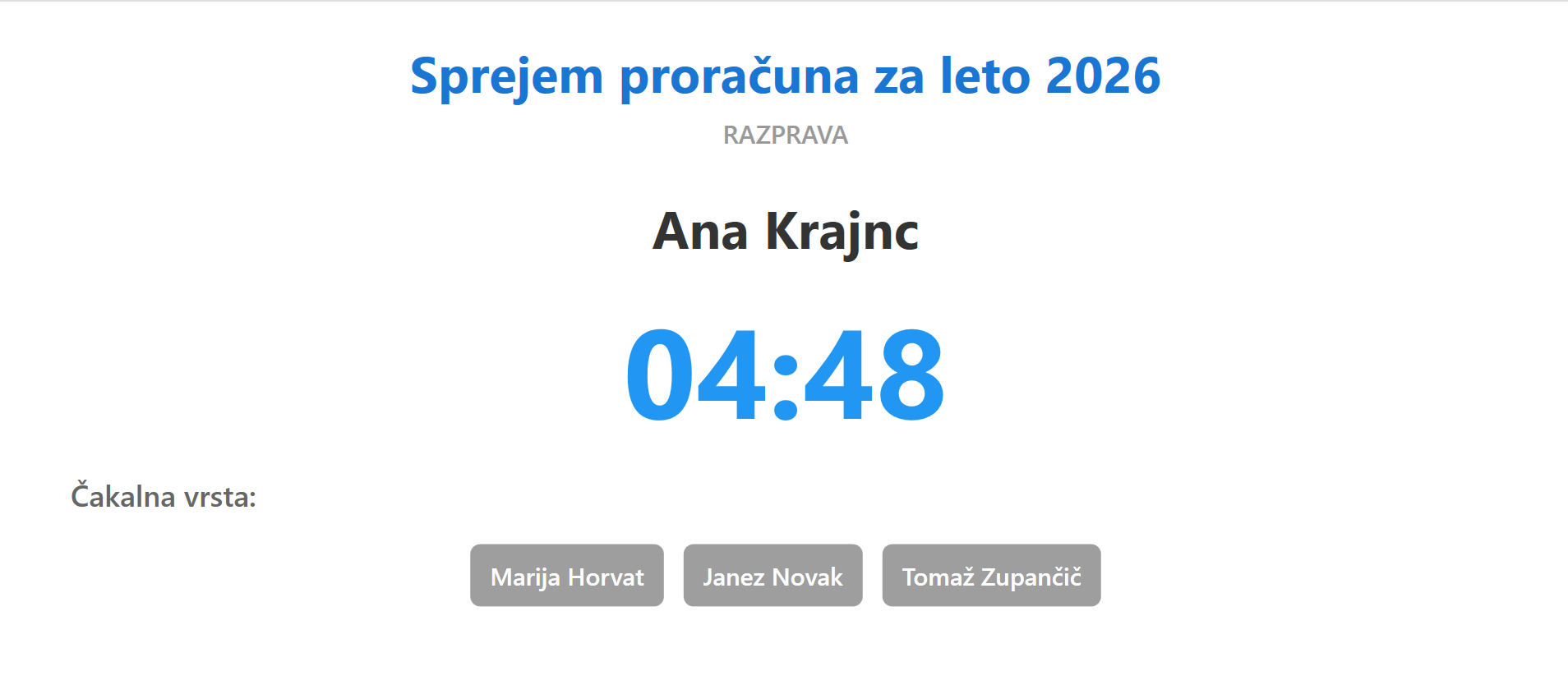 Glasovalni sistem za občine - prikaz grafičnega vmesnika za prijavo na razpravo